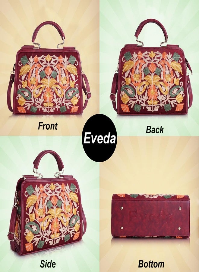 EVEDA Womens Synthetic Leather Stylish Trendy Design Shoulder Crossbody Hobo Handbag, Maroon - Image 4
